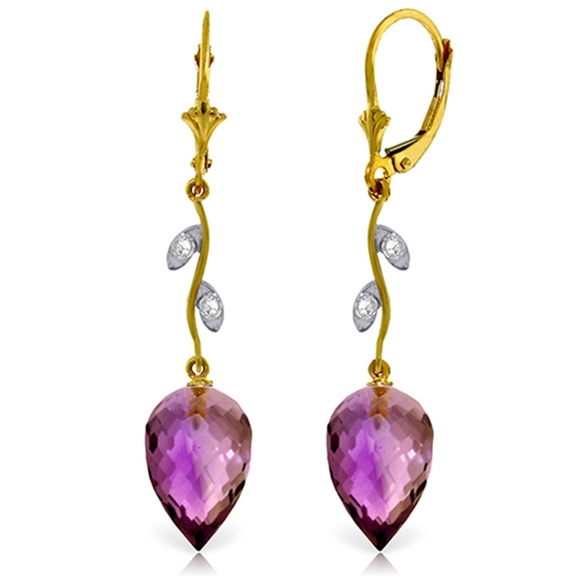 EARRING WITH DIAMONDS & DROP BRIOLETTE AMETHYSTS